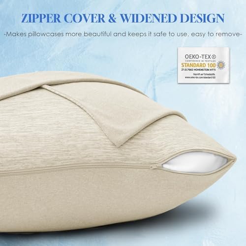 CHOSHOME Cooling Pillow Cases Zipper Pillow Covers Q-Max > 0.45 Zippered Pillowcases for Hot Sleepers, Soft, Breathable, Skin-Friendly, 4 Pack (Queen, 20"x30", Beige) - Image 6
