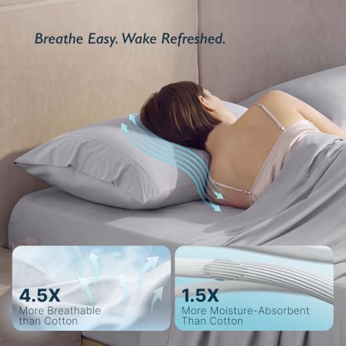 Breescape Cooling Pillow Cases Queen Size Set of 2, BlendTek™ Cooling Technology for Hot Sleepers & Night Sweats, Silky Soft Cool Pillowcases for Hair & Skin Care, 20" x 30", Misty Gray - Image 4