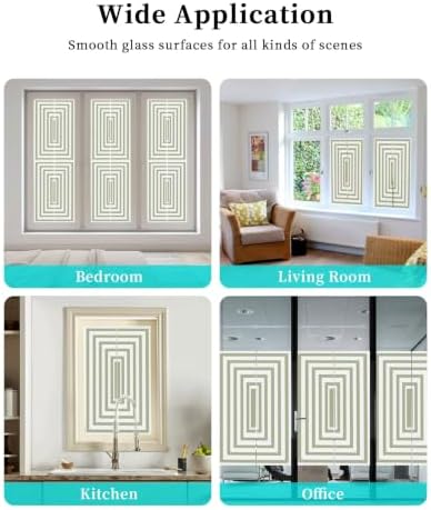 Window Privacy Film Frosted, Sage Green Geometric Non-Adhesive Static Cling Window Tint, Square Minimalist Modern Insulated Windows Frosted Films for Living Room, 35.4 x 78.7 Inches - Image 7