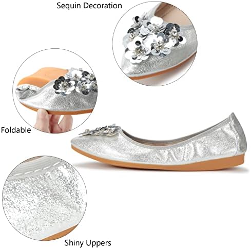 KUNWFNIX Women Ballet Flats Rhinestone Wedding Ballerina Shoes Foldable Sparkly Comfort Slip on Flat Shoes - Image 4