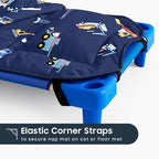 Wake In Cloud - Cot Nap Mat with Pillow and Blanket, 100% Cotton Fabric, for Toddler Kids Boys Ages 3 Plus in Daycare Kindergarten Preschool with Elastic Corner Straps, Cars Cranes Trucks - Image 5