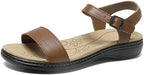 Women's Classic Flat Sandals Leather Open Toes Memory Foam One Band Ankle Strap Adjustable Slip On Shoes by Jofofun