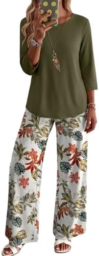 WIHOLL Two Piece Sets for Women Lounge 3/4 Length Sleeve Womens Tops Graphic Pants with Pockets Summer Outfits 2026 by WIHOLL