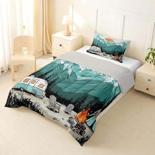 Erosebridal RV Camper Toddler Bed Set, Rustic Camping Themed Kids Bedding Sets for Girls Boys, Mountain Cabin Forest Comforter Set, Outdoor Travel Trailer Bedroom Decor (2 Piece) - Image 4