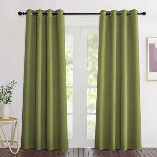 NICETOWN Room Darkening Fresh Green Curtains 84 inches Long, Grommet Room Darkening Thermal Insulated Sound Dampening Window Treatments for Bedroom/Home Office, 2 Panels, W46 x L84 by NICETOWN