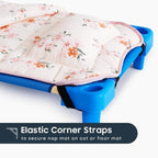 Wake In Cloud - Cot Nap Mat with Pillow and Blanket, 100% Cotton Fabric, for Toddler Kids Girls Ages 3 Plus in Daycare Kindergarten Preschool with Elastic Corner Straps, Floral Flowers - Image 5