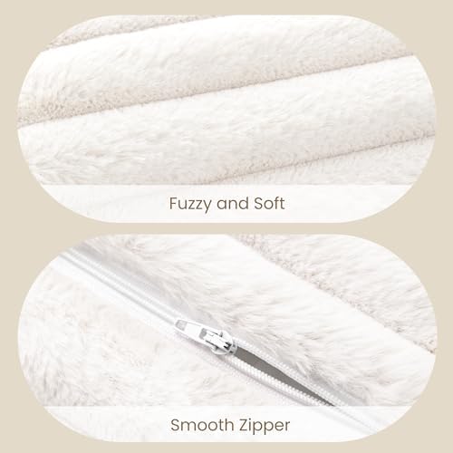 AELS Faux Fur Striped Cylinder Pillows Set of 2, 8" x 24" Decorative Modern Bolster Pillows with Removable Washable Cover & Insert, Body Pillow for Couch Bed, Living Room Bedroom Nursery Decor, White - Image 3