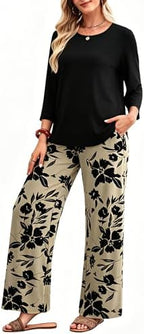 WIHOLL Two Piece Sets for Women Lounge 3/4 Length Sleeve Womens Tops Graphic Pants with Pockets Summer Outfits 2026 - Image 4
