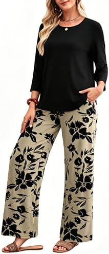 WIHOLL Two Piece Sets for Women Lounge 3/4 Length Sleeve Womens Tops Graphic Pants with Pockets Summer Outfits 2026 - Image 4