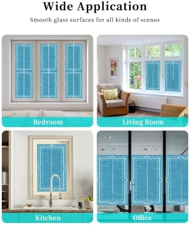 Window Privacy Film Frosted, Azure Blue Botanical Non-Adhesive Static Cling Window Tint, Vintage Florals Geometric Minimalist Insulated Windows Frosted Films for Living Room, 35.4 x 78.7 Inches - Image 7