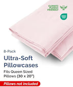 Queen Pillow Cases - 8 Pack Pillowcase Covers - 20" x 30" (Lavender Pink) - Image 2