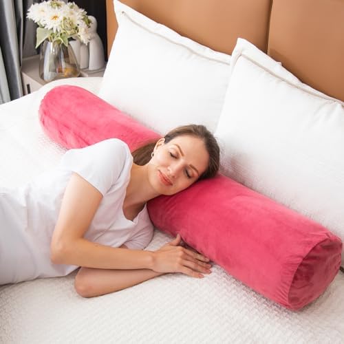 1 MIDDLE ONE Bolster Pillow for Bed, Long Round Body Pillow for Adults with Removable Velvet Cover, Decorative Tube Roll Cylinder Pillow, 47 x 7.87 Inch, Red - Image 3