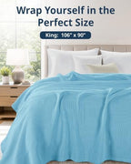LANE LINEN Blankets King Size, 100% Cotton 300 GSM Lightweight - Sky Blue - Image 3