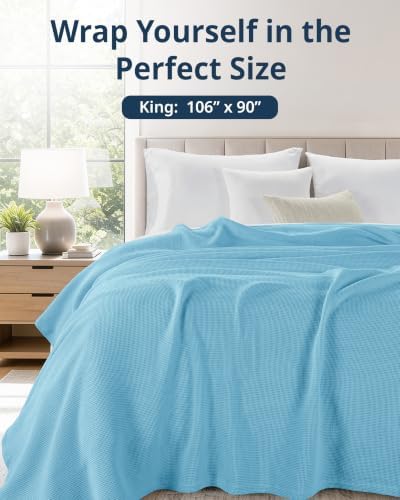 LANE LINEN Blankets King Size, 100% Cotton 300 GSM Lightweight - Sky Blue - Image 3