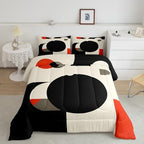 Erosebridal Retro Red Black and Gray Comforter Set Twin Size,Abstract Geometric Aesthetic Bedding Set for Kids Adults Bedroom Decor,Circle Square Quilt Bed Set Down Comforter 2Pcs - Image 2
