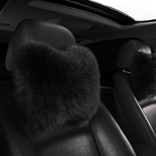 Fluffy Car Headrest Pillow Furry Long Wool Lumbar Auto Head Neck Support Pillow Cushion Natural Luxury Fur Warm Soft Comfort Winter - Image 2