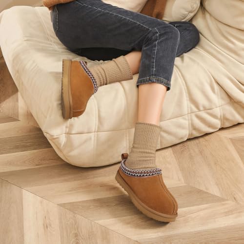 Litfun Women's Genuine Suede Fur Lined Slippers Fuzzy Winter House Shoes - Image 2