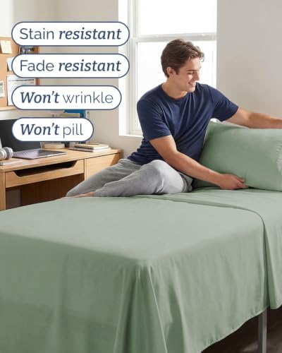 Twin XL 4 Piece Sheet Set - College Dorm Room Essentials - Eucalyptus - Image 5