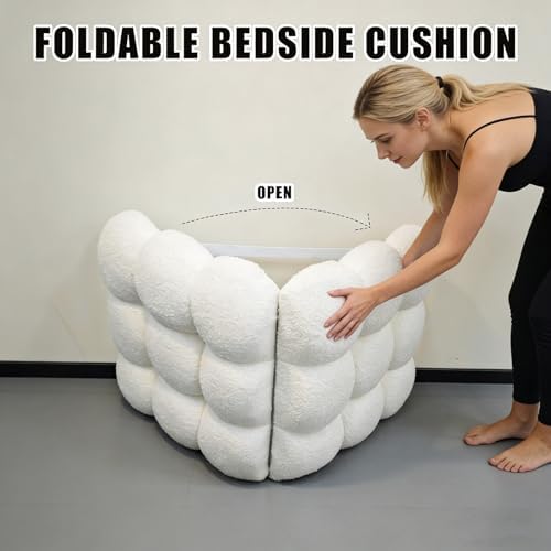 Upholstered Headboard Full Bed Headboard Pillow Wall Mounted Teddy Fleece Resting Support Bolster Cushion for Sitting in Bed, Snowball Foldable Backrest for Bedroom Daybed, White 47x24x8 Inch - Image 4