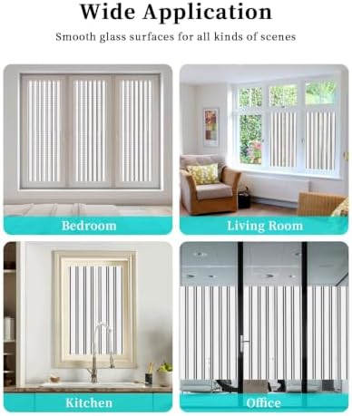 Window Privacy Film Frosted, Black Vertical Striped Non-Adhesive Static Cling Window Tint, Minimalist Modern Lines Geometric Insulated Windows Frosted Films for Living Room, 35.4 x 78.7 Inches - Image 7