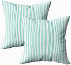 EMMTEEY Green White Vertical Pastel Stripes Pillow Covers 24x24 Set of 2 by EMMTEEY