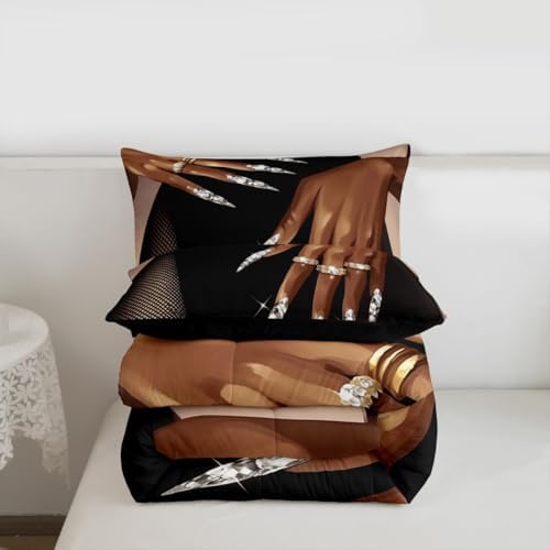 Erosebridal African American Comforter Set King Size Black Woman Bedding Set for Women Girls Afro Magical Comforter Black Female Quilt Duvet for Teens Adult Melanin Bedroom Decor, 3 Piece - Image 7