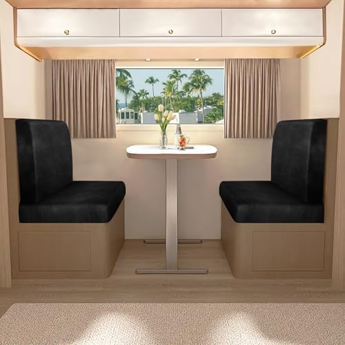 molasofa Leather Like RV Dinette Cushion Covers, RV Booth Seat Cover Stretchable Camper Cushion Couch Covers Washable Slipcovers for RV Camper Car Bench (2 Bench Cover & 2 Backrest Cover, Black-02) - Image 2