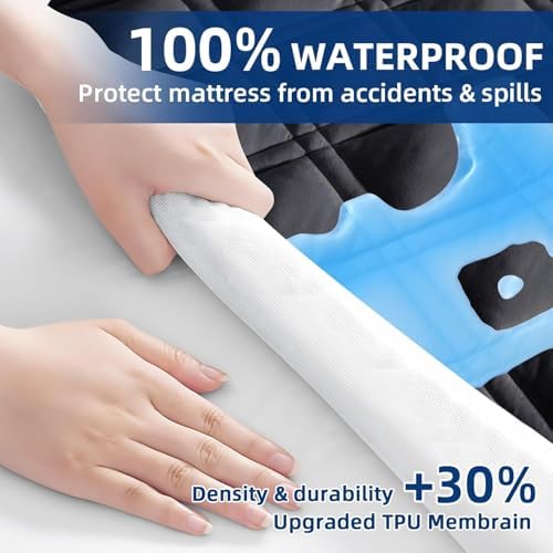 Cal King Mattress Protector Waterproof, Fitted Deep Pocket 8"-21", Black - Image 3