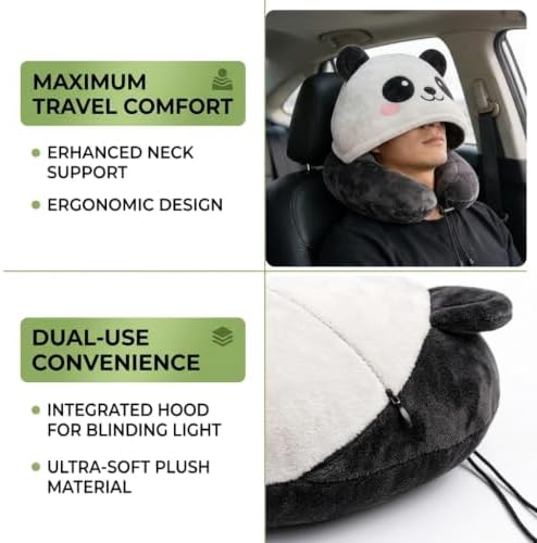 Animal Hooded Travel Neck Pillow U-Shaped Nap Cushion Lightweight with Cute Animal Design Washable Cover. (Husky) - Image 3