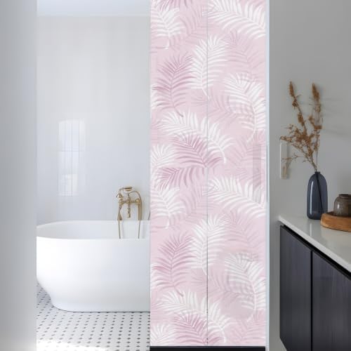 Window Privacy Film Frosted, Pink Botanical Reusable Static Cling Window Tints, Summer Palm Leaves Foliage Tropical Heat Control Windows Films for Offices, Balcony, 29.5 x 118 Inches - Image 3