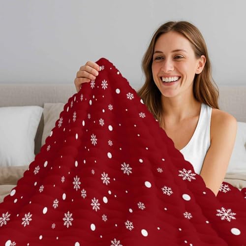 Christmas Snowman Throw Blanket, Winter Xmas Trees Fluffy Soft Blankets for Couch Bed Travel, Snowflakes Red Plush Microfiber Striped Flannel Blankets, Lightweight Sofa Blankets 40"x60" - Image 5