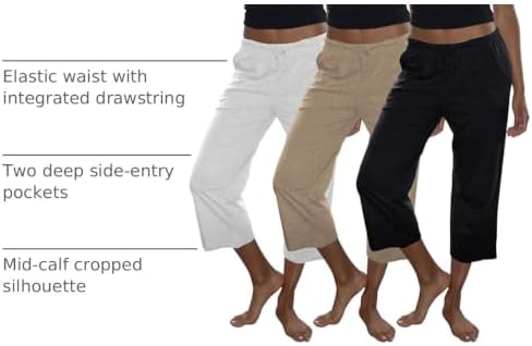 Sexy Basics Women's 100% Cotton Lounge Pants | Capri Style Pajama Sleep Bottoms | Drawstring & Pockets |Multi-Packs & Colors - Image 4