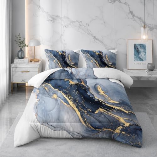 Nttopship Marble Comforter Set Grayish blueMarble Bedding Set Queen Size ，Soft Microfiber Minimalist Wind Marble 1 Comforter with 2 Pillowcases by Nttopship
