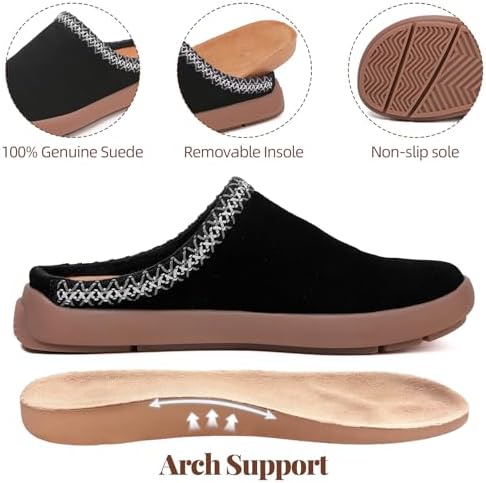 UBFEN Womens 100% Genuine Suede Mules Arch Support Indoor Outdoor Slippers - Image 4