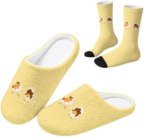 Jeiento Women's Fuzzy Slippers and Sock Set Warm Cozy Memory Foam House Shoes Soft Slip-on Slides Spa Slippers for Hotel by Jeiento