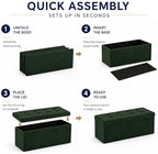 ALASDO 43 Inch Folding Storage Ottoman Bench with Hidden Storage, Velvet Storage Ottoman Foot Rest Stool, End of Bed Bench for Bedroom, Living Room, Entryway and Closet, Dark Green - Image 4