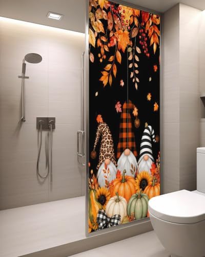 Window Privacy Film Frosted, Thanksgiving Gnomes Static Cling Door Window Covering, Fall Pumpkin Maple Leaves Black UV Blocking Windows Film for Office, Hotel, Bedroom, 29.5 x 78.7 Inches - Image 3