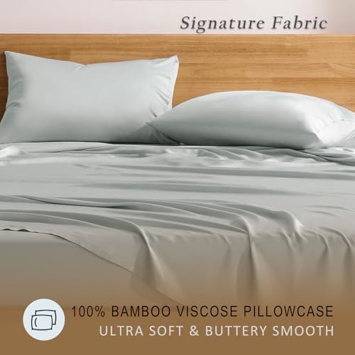 TOSMO Luxury Pillow Case Set of 2 - Cooling Viscose Derived from Bamboo, Oeko-TEX, Breathabl Silky Soft Pillow Cases with Envelope Closure (King / 20x36, Silver) - Image 2