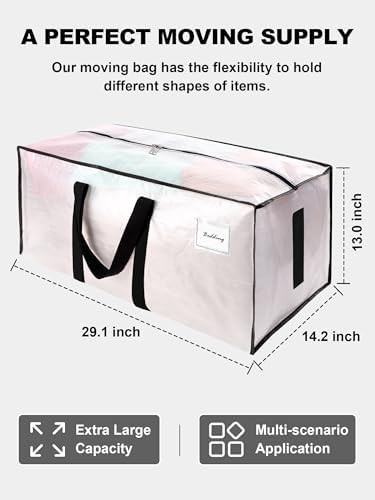 HOMESURE Supports 200lbs Heavy Duty Moving Bags - Strong Zipper & Wrap-Around Handles - Water-Resistant Storage Totes, Durable Alternative to Moving Boxes - 12 Pack - Semi-Transparent - Image 5