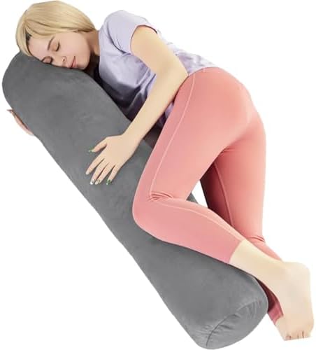 1 MIDDLE ONE Body Pillow for Adults, Bolster Pillow with Removable Velvet Cover, Long Round Pillow for Bed, 60 x 7.87 Inches, Grey by 1MIDDLEONE