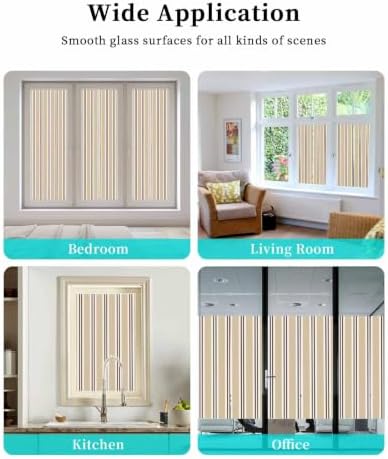 Window Privacy Film Frosted, Beige Striped Static Cling Door Window Covering, Modern Farmhouse Vertical Stripes UV Blocking Windows Film for Office, Hotel, Bedroom, 29.5 x 78.7 Inches - Image 7