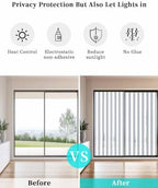 Window Privacy Film Frosted, Navy Blue Striped Static Cling Door Window Covering, Modern Vertical Stripes Minimalist UV Blocking Windows Film for Office, Hotel, Bedroom, 29.5 x 78.7 Inches - Image 6