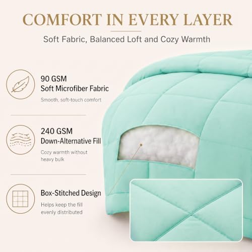 CozyLux Full Size Comforter Sets Mint Green - 7 Pieces Bed in a Bag - Image 3