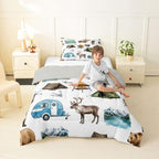 Erosebridal RV Camper Camping Kids Bedding Set Toddler Size, Hunting Deer Bear 2 Piece Bed Set for Girls Boys, Lakehouse Rustic Cabin Comforter Sets, Outdoor Travel Trailers Bedroom Decor - Image 2