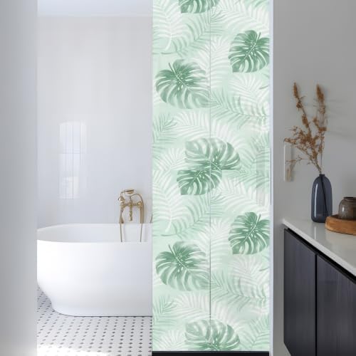 Window Privacy Film Frosted, Mint Green Palm Trees Tropical Reusable Static Cling Window Tints, Summer Beach Botanical Heat Control Windows Films for Offices, Balcony, 29.5 x 118 Inches - Image 3