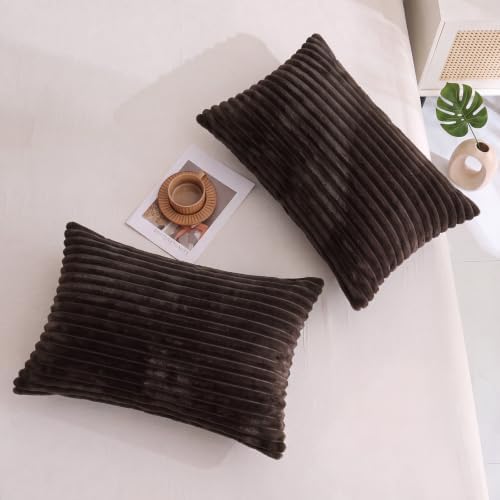 Bedorm Faux Fur Pillowcases Set of 2 Queen Size Plush Fluffy Pillow Cover Dark Brown, Zipper Closure - Image 3