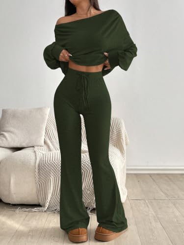 Nimsruc Off The Shoulder 2 Piece Sets For Women Fall Matching Lounge Set - Image 3