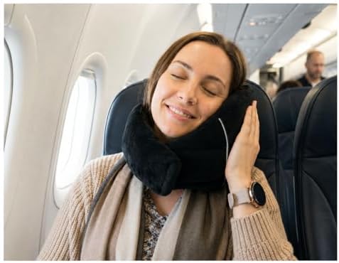 Travel Pillow, Ergonomic Neck Pillow for Airplane, Car, and Train, Soft Plush Head and Chin Support for Long Flights, Lightweight Packable Travel Essentials, Black - Image 3