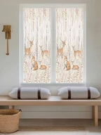 Window Privacy Film Frosted, Thanksgiving Reusable Static Cling Window Tints, Fall Deer Fox Animals Orange Leaves Vines Heat Control Windows Films for Offices, Balcony, 29.5 x 118 Inches - Image 5