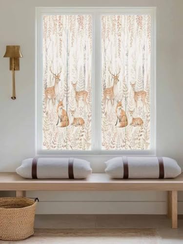 Window Privacy Film Frosted, Thanksgiving Reusable Static Cling Window Tints, Fall Deer Fox Animals Orange Leaves Vines Heat Control Windows Films for Offices, Balcony, 29.5 x 118 Inches - Image 5